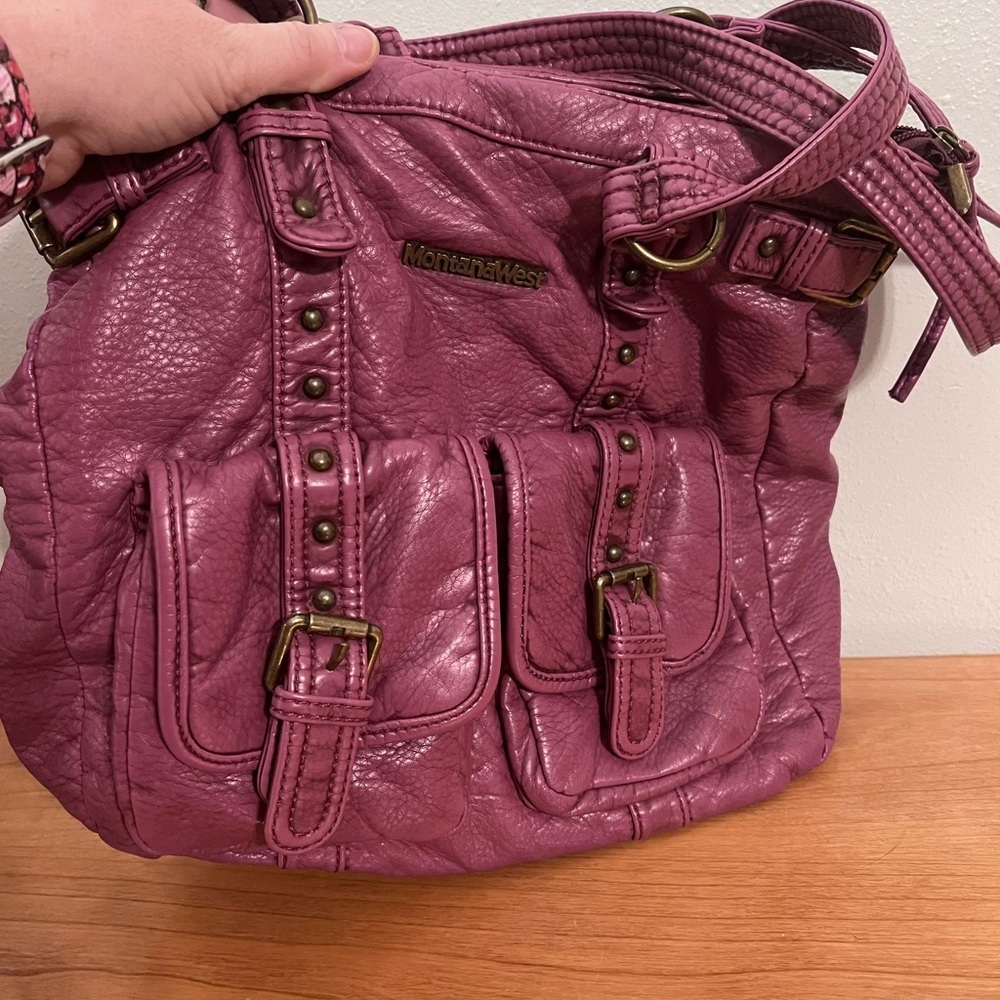 Montana West hand bag purse tote bag purple with metal accents